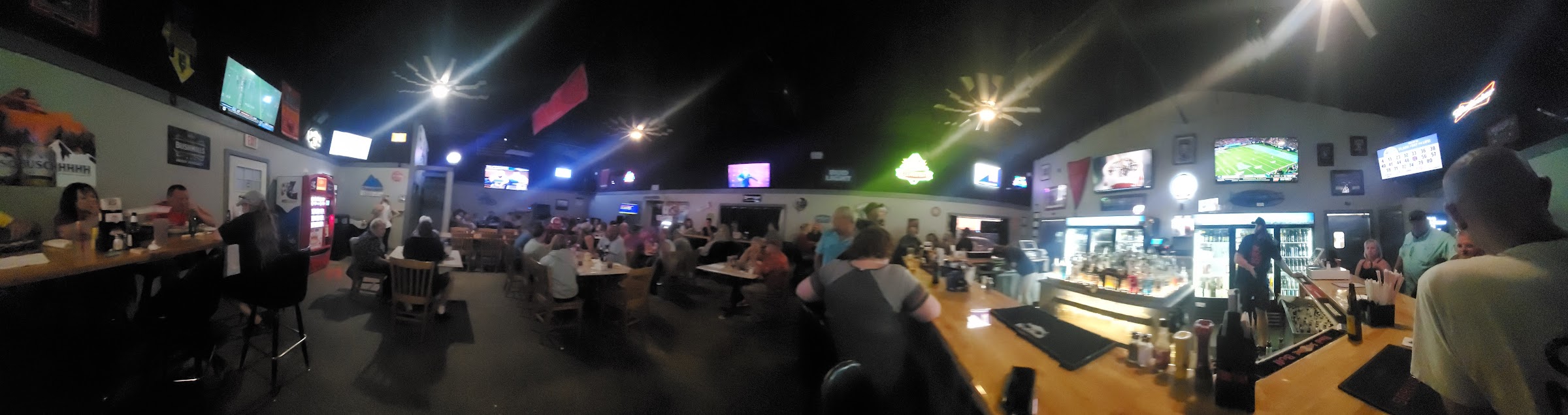 Panorama of the dining room at The Local Bar & Grill